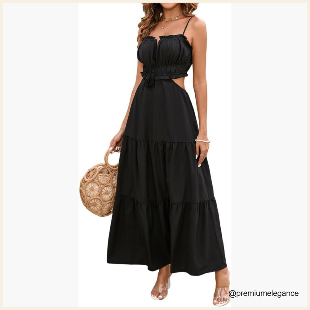 Floral Maxi Dress Spaghetti Strap Cutout Backless Boho Sundress
